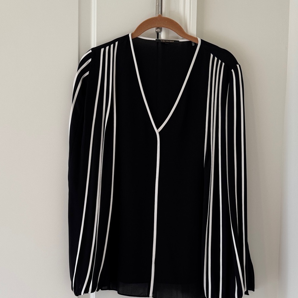 Kobi Halperin Black and White Striped Silk Blouse